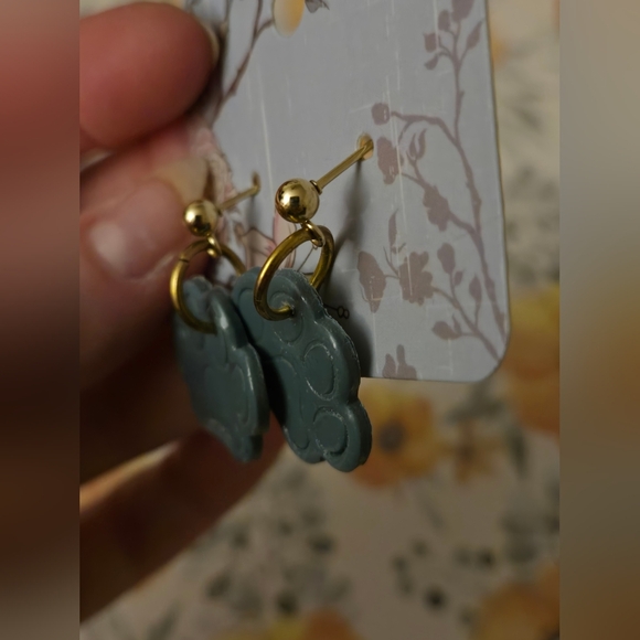 🆕️ Clay Teal Paw Print Stud Earrings with Drop Dangle Made by Local Artist - Picture 2 of 4